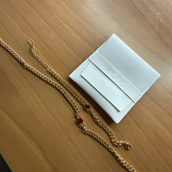 New With Tags Slide Jewelry Red Gemstone Gold Plated Necklace and Bracelet Set - Picture 2 of 7